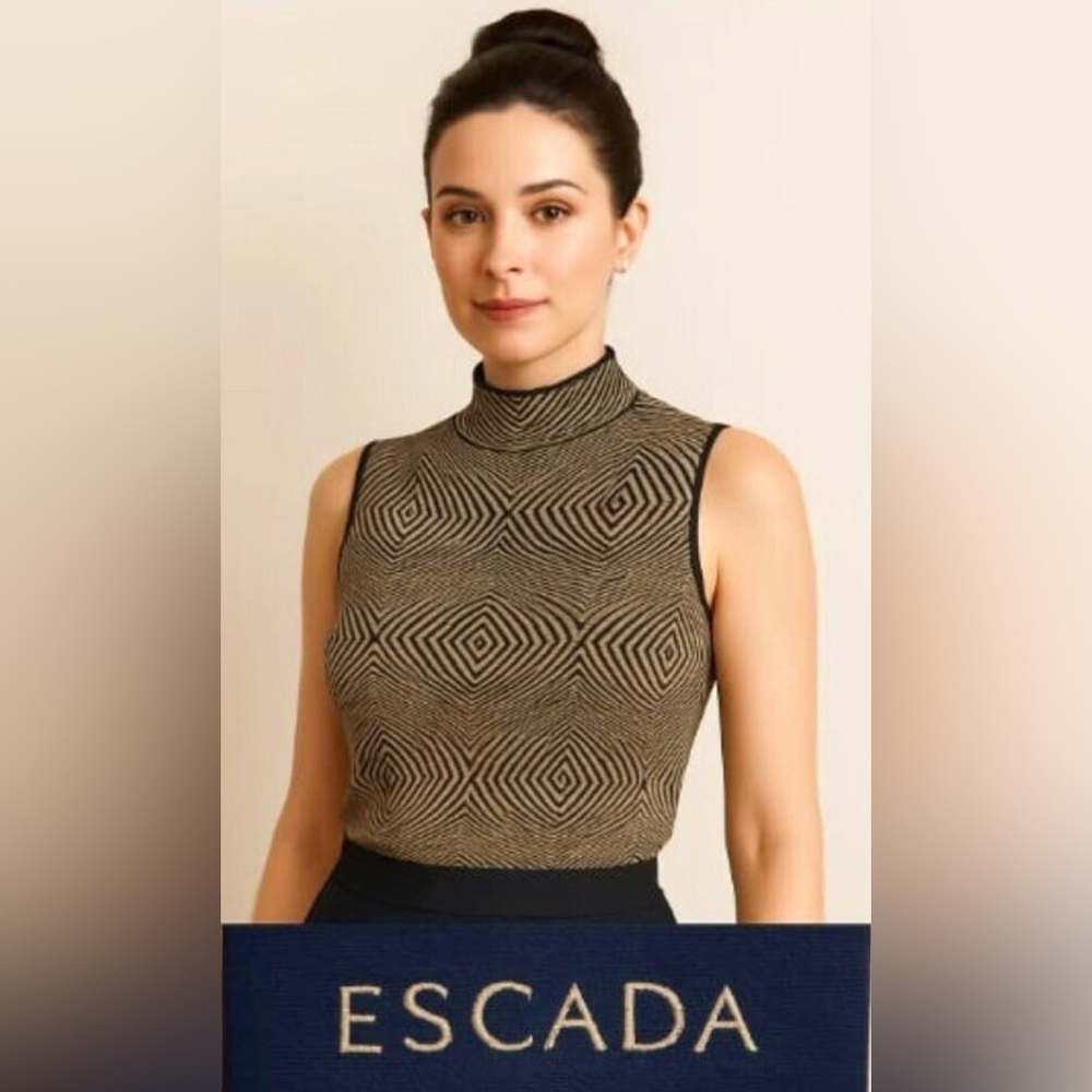 ESCADA Vintage Y2K Geometric Mock-neck Sweater Jumper Sleeveless M MSRP $400